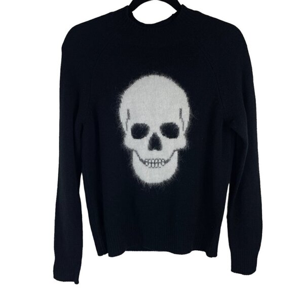 27 Miles Malibu Wool Cashmere Angora Skull Crew Neck Pullover Sweater Black S - Picture 1 of 9